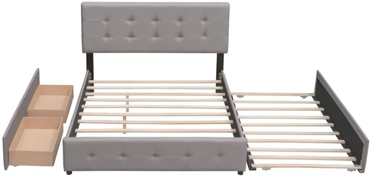 Merax Upholstered Platform Bed with 2 Drawers and 1 Twin XL Trundle