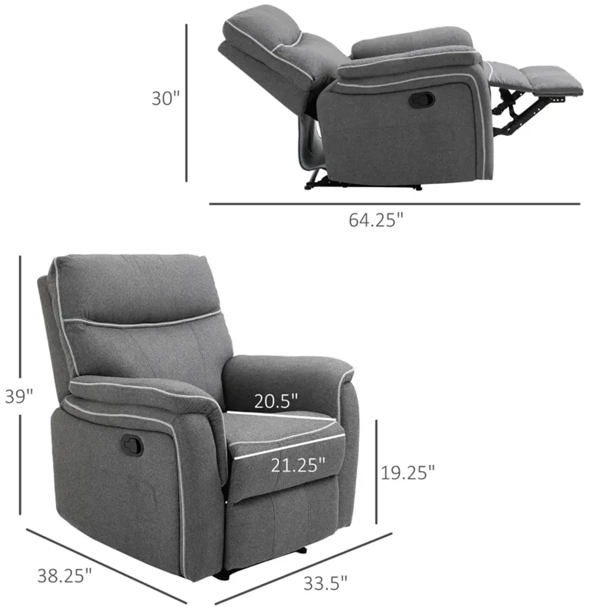 Grey Living Room Comfort: Manual Rocker Recliner Chair with Headrest