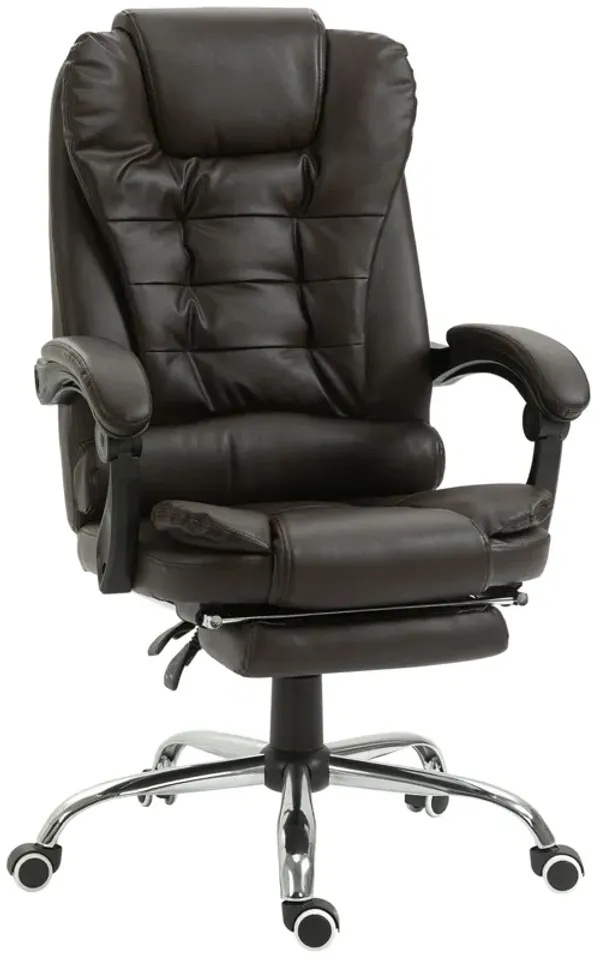 Brown PU Leather Computer Chair: Reclining, Footrest, 360° Swivel