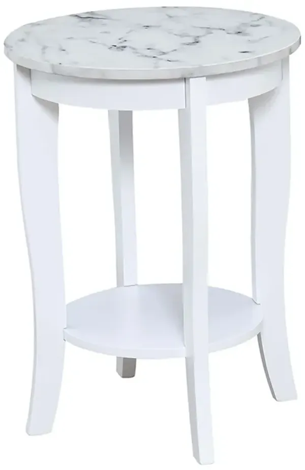 Convenience Concepts American Heritage Round End Table, White Faux Marble / White
