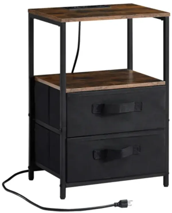 Bedside Table with USB Charging Ports Power Outlet and Storage for Home or Office