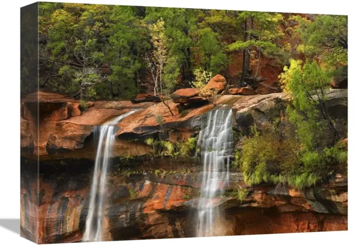 Cascades tumbling 110 feet at Emerald Pools, Zion National Park, Utah-Canvas Art-16x12