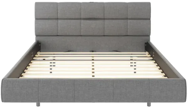 FUFU&GAGA Modern Floating Bed Frame with Upholstered Headboard – Queen Size,(63.5" W x 84.1" D x 33.8" H),Grey