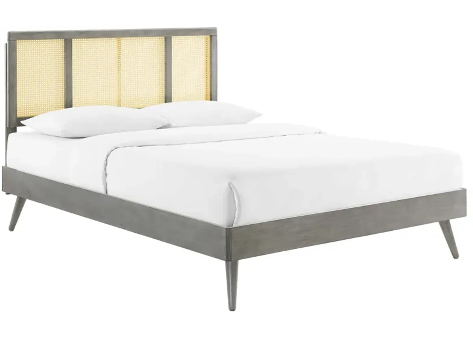 Modway - Kelsea Cane and Wood Full Platform Bed with Splayed Legs