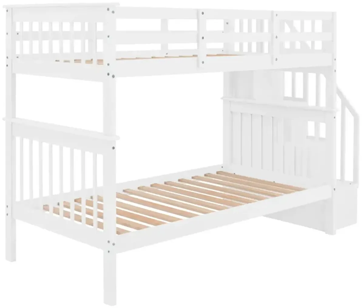 Stairway Twin-Over-Twin Bunk Bed With Storage And Guard Rail For Bedroom, Dorm