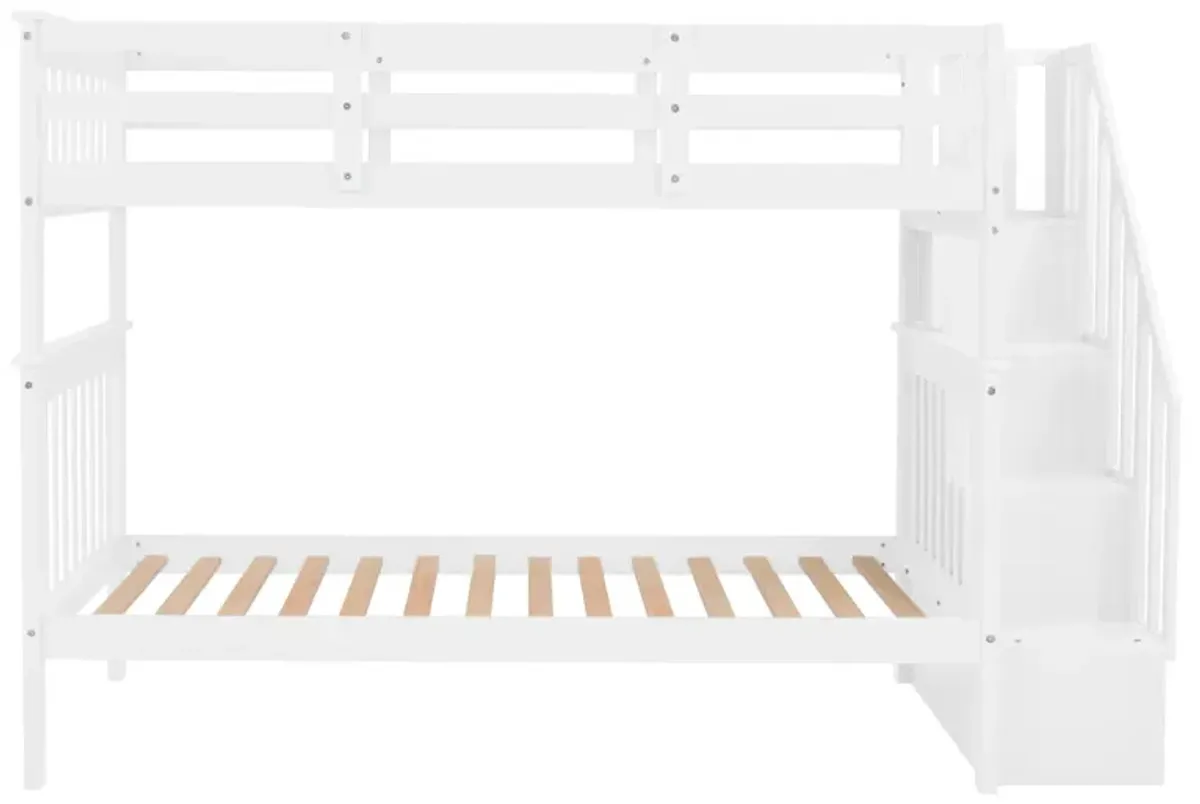 Stairway Twin-Over-Twin Bunk Bed With Storage And Guard Rail For Bedroom, Dorm