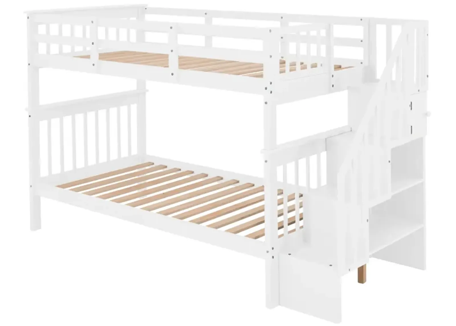 Stairway Twin-Over-Twin Bunk Bed With Storage And Guard Rail For Bedroom, Dorm