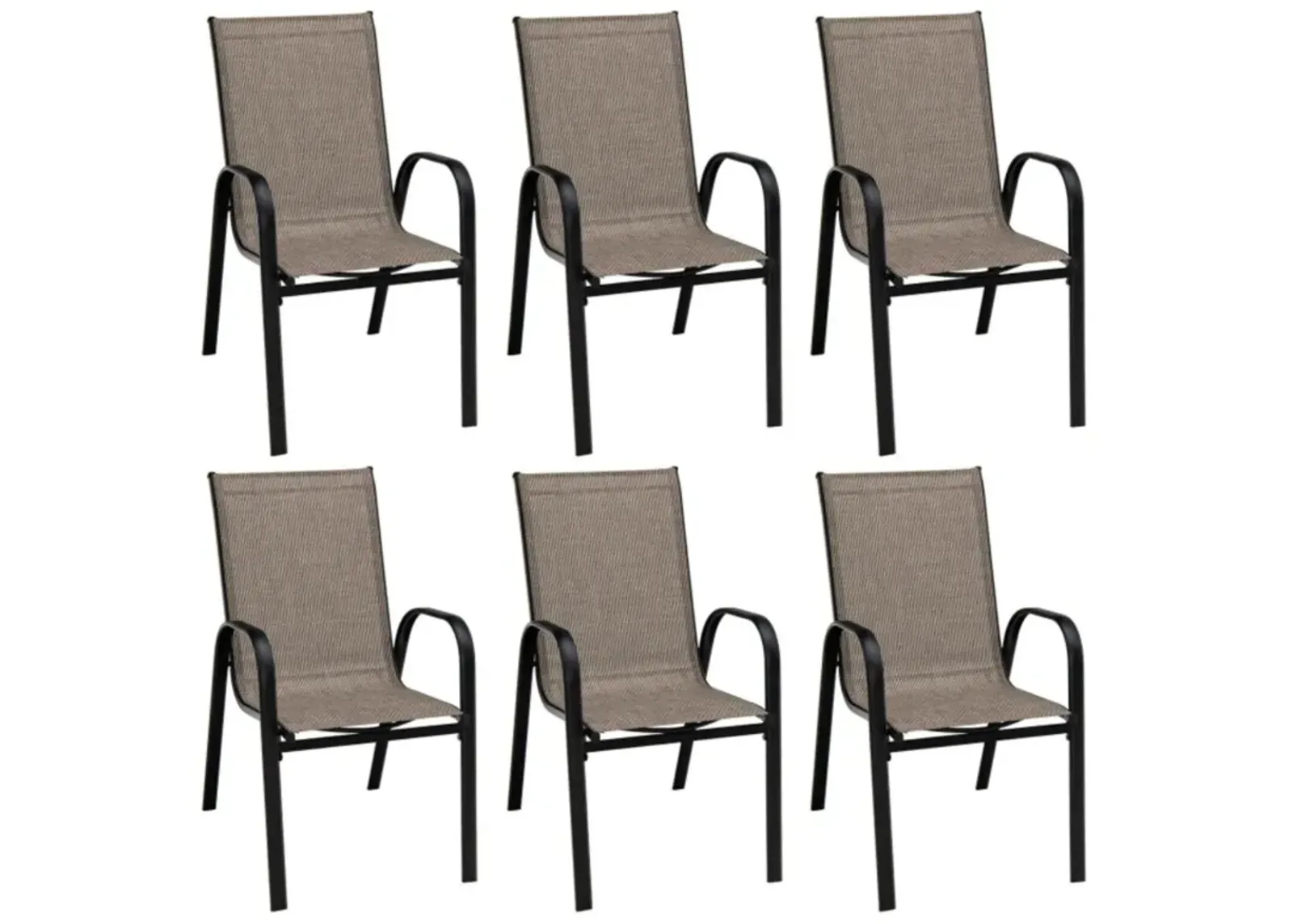 Hivvago 6 Pieces Patio Stackable Dining Chairs with Curved Armrests and Breathable Fabric