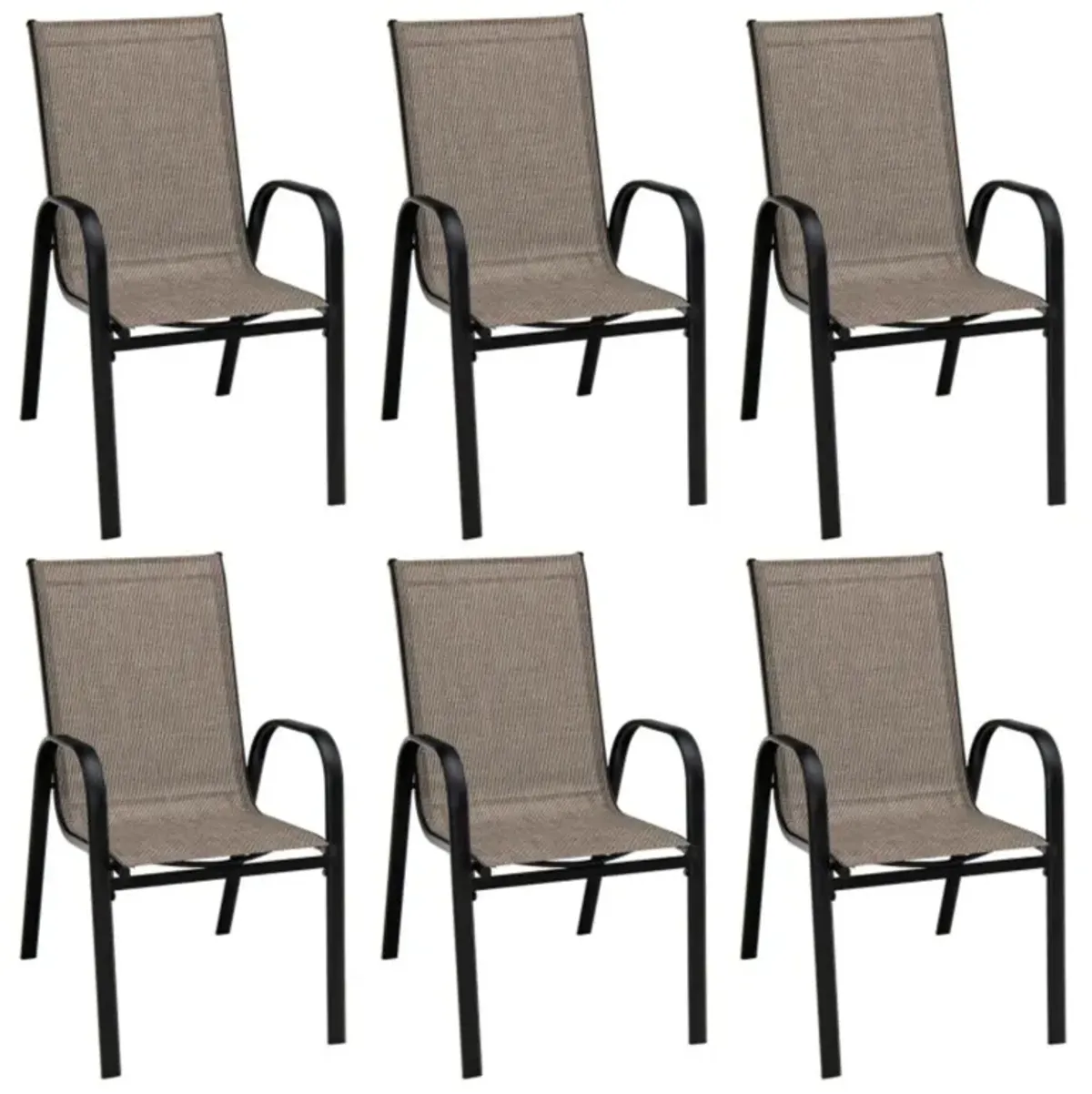 Hivvago 6 Pieces Patio Stackable Dining Chairs with Curved Armrests and Breathable Fabric