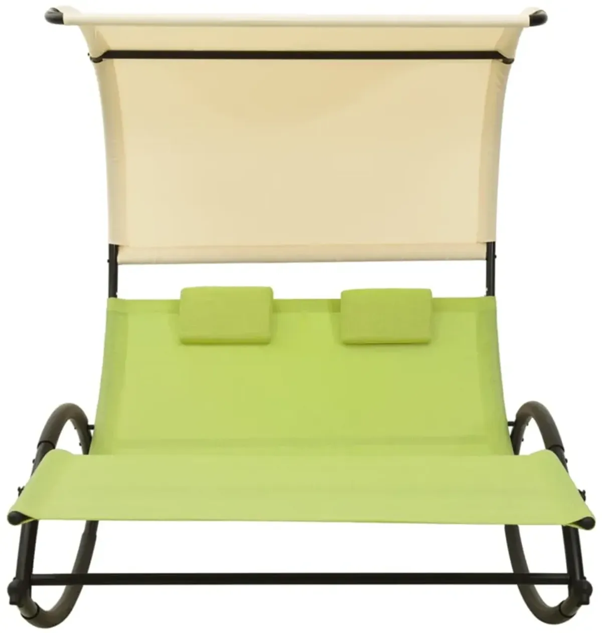 vidaXL Rocking Double Sun Lounger with UV-Protective Canopy and Breathable Textilene Fabric in Green and Cream