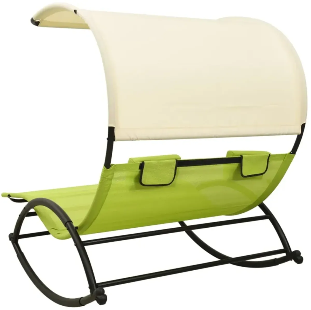 vidaXL Rocking Double Sun Lounger with UV-Protective Canopy and Breathable Textilene Fabric in Green and Cream