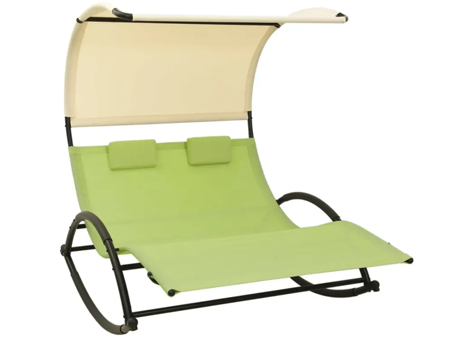 vidaXL Rocking Double Sun Lounger with UV-Protective Canopy and Breathable Textilene Fabric in Green and Cream