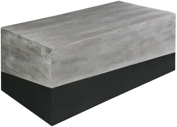 45 Inch Rectangular Mango Wood Coffee Table, Iron Base, Washed White and Black-Benzara