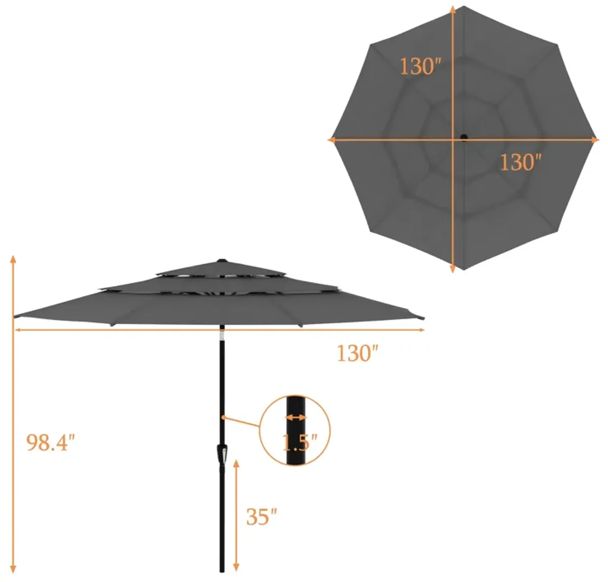 FUFU&GAGA 11FT 3-Tier Patio Umbrella – Navy Blue, Crank & Tilt, Heavy-Duty Steel Frame, UV-Resistant Polyester, Outdoor Sunshade