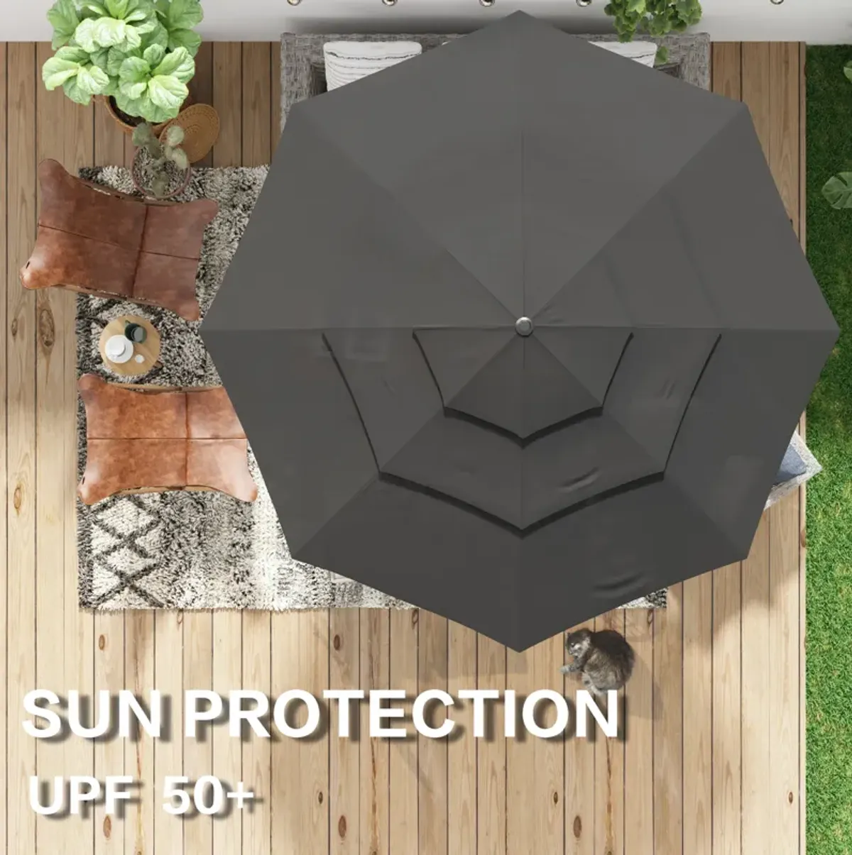 FUFU&GAGA 11FT 3-Tier Patio Umbrella – Navy Blue, Crank & Tilt, Heavy-Duty Steel Frame, UV-Resistant Polyester, Outdoor Sunshade