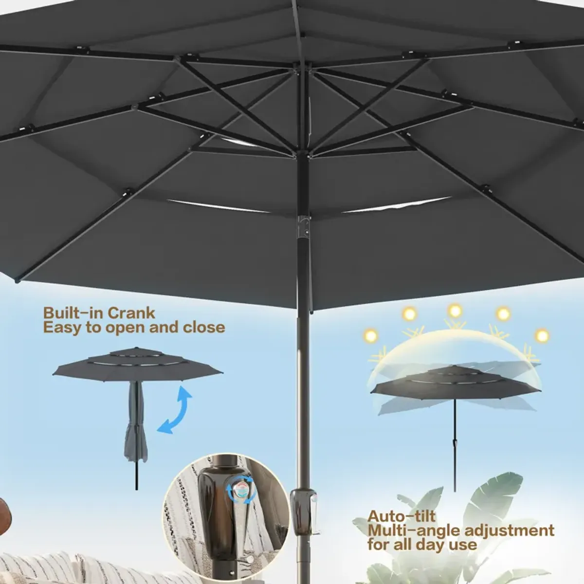 FUFU&GAGA 11FT 3-Tier Patio Umbrella – Navy Blue, Crank & Tilt, Heavy-Duty Steel Frame, UV-Resistant Polyester, Outdoor Sunshade