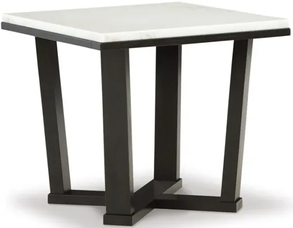Fana Side End Table, White Marble Top, 24 Inch Square, Espresso Brown - Benzara