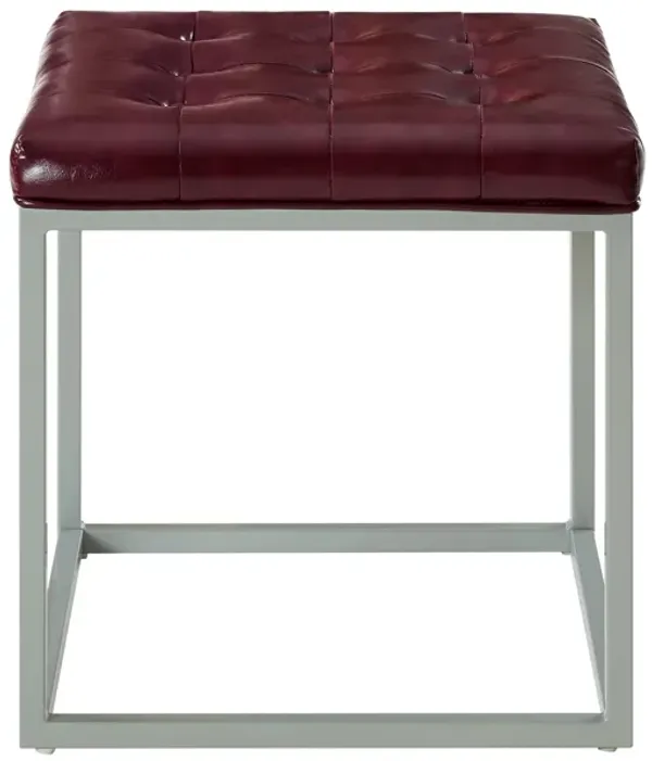 Hivvago 18" Deep Purple Faux Leather And Silver Cube Ottoman
