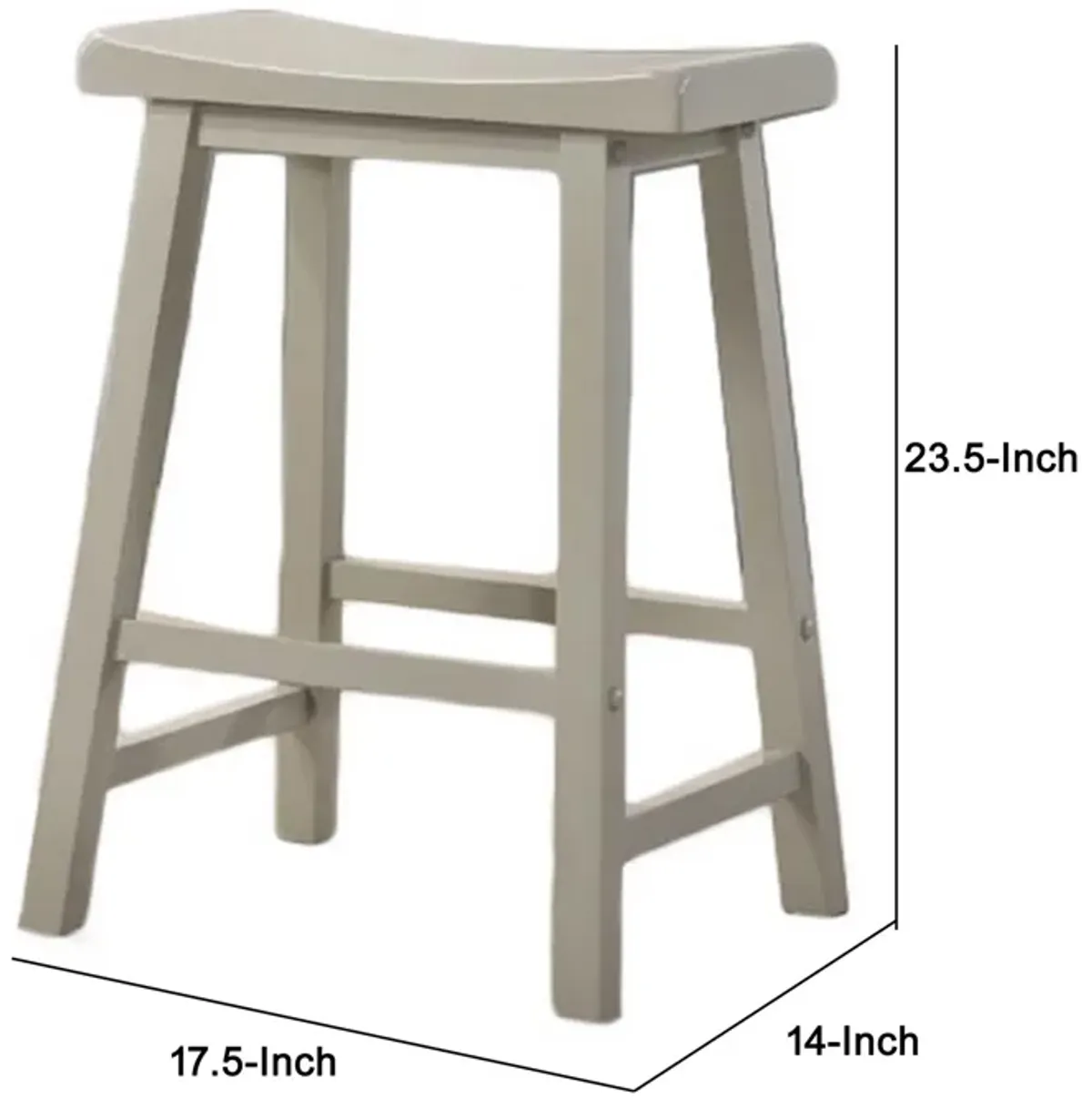 24 Inch Ergonomic Counter Height Stool, Set of 2, Curved Saddle Seat, Gray - Benzara