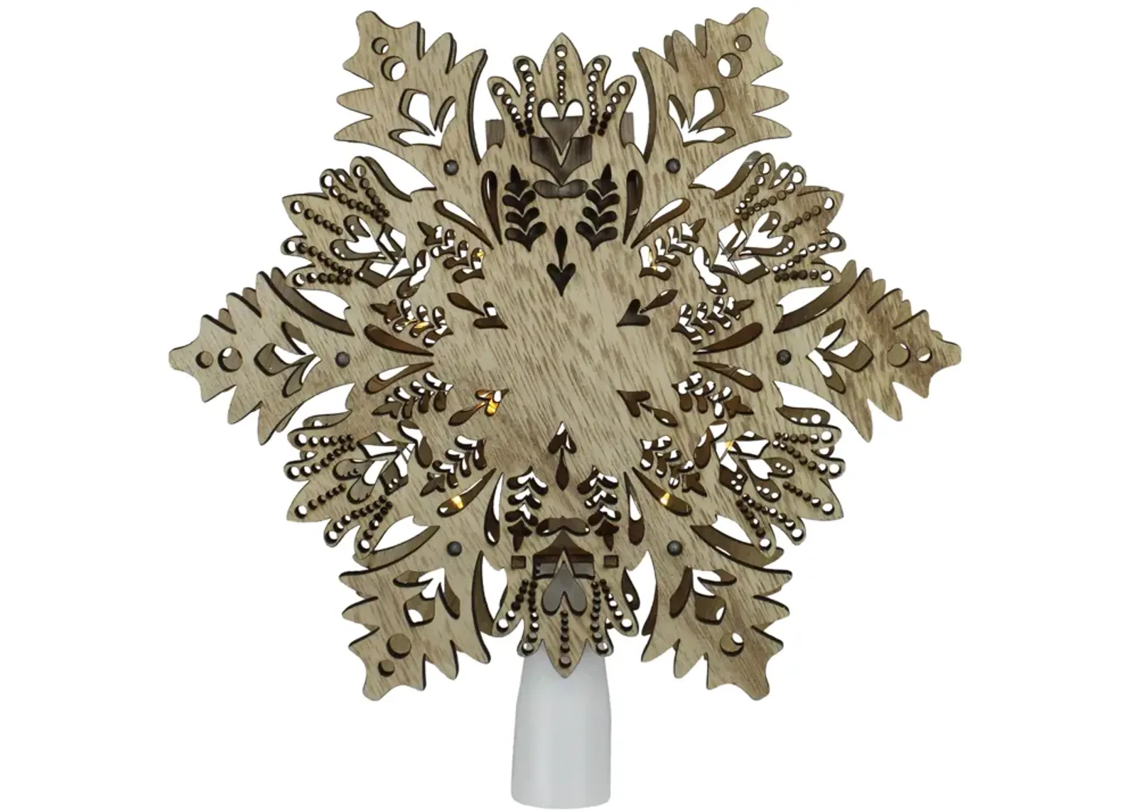 8.5" Lighted Brown Wooden Snowflake Christmas Tree Topper - Clear Lights