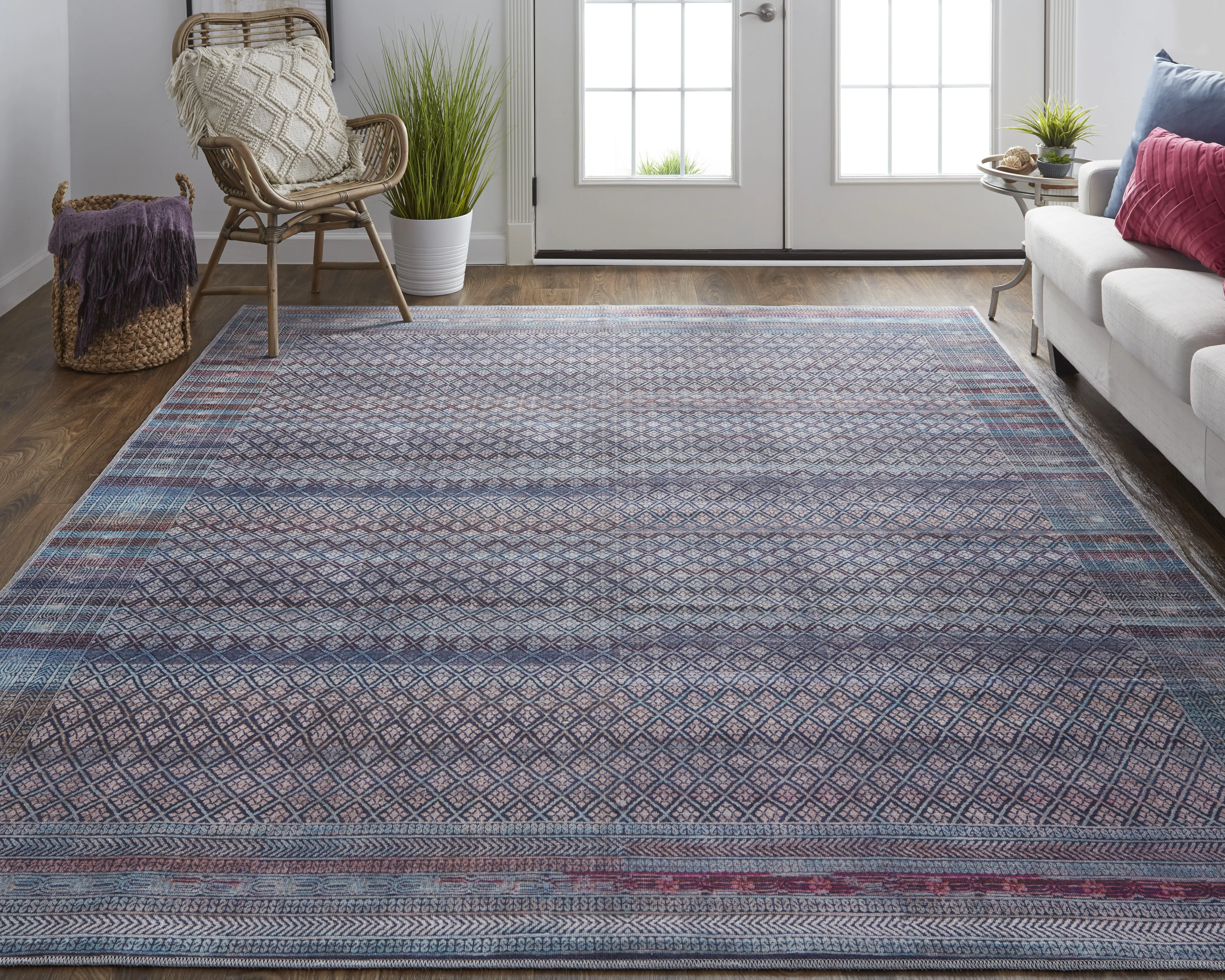 Voss 39H7F Tan/Blue/Pink 2'7" x 8' Rug