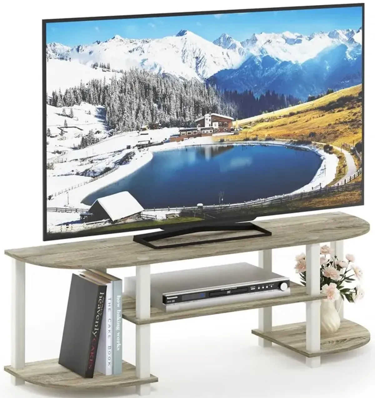 Furinno 11058 Turn-S-Tube Wide TV Entertainment Center, Sonoma Oak/White