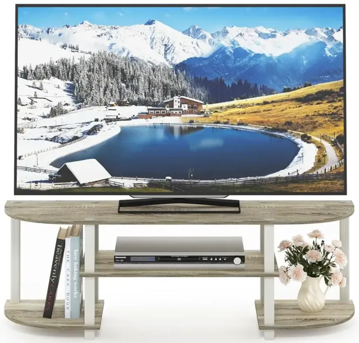 Furinno 11058 Turn-S-Tube Wide TV Entertainment Center, Sonoma Oak/White