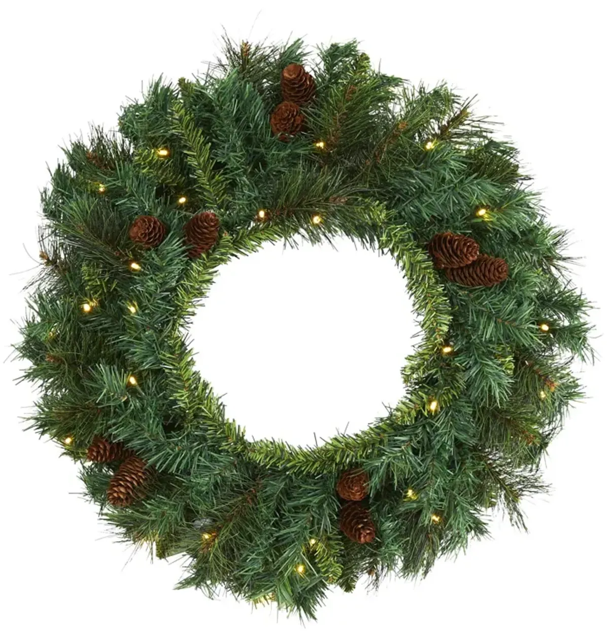 Nearly Natural 20-in Mixed Pine and Pinecone Artificial Christmas Wreath with 35 Clear LED Lights