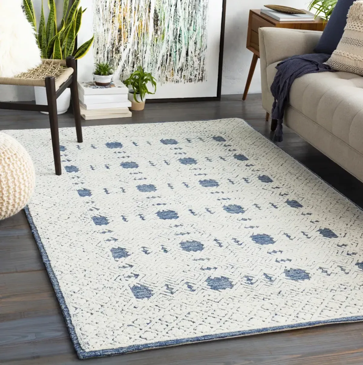 Louvre LOU-2300 8' Round Blue Rug