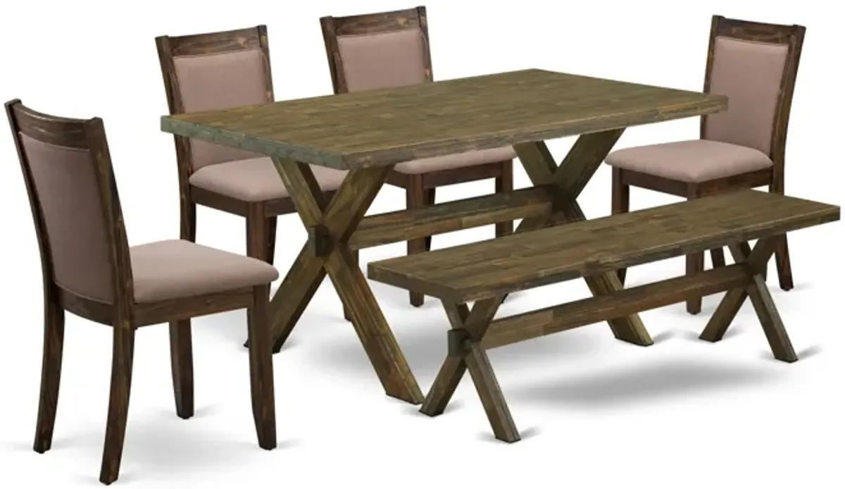 East West Furniture X776MZ748-6 6Pc Dining Set - Rectangular Table , 4 Parson Chairs and a Bench - Multi-Color Color