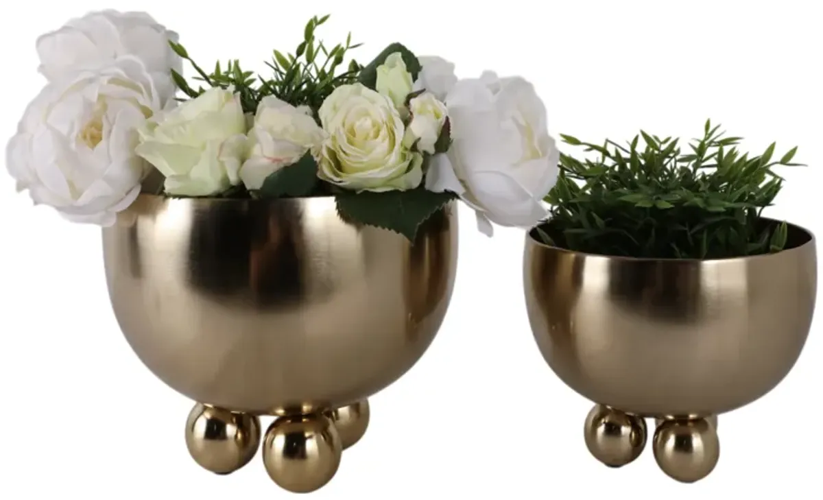 Gold Bowl Planter with Ball Feet (Set of 2)