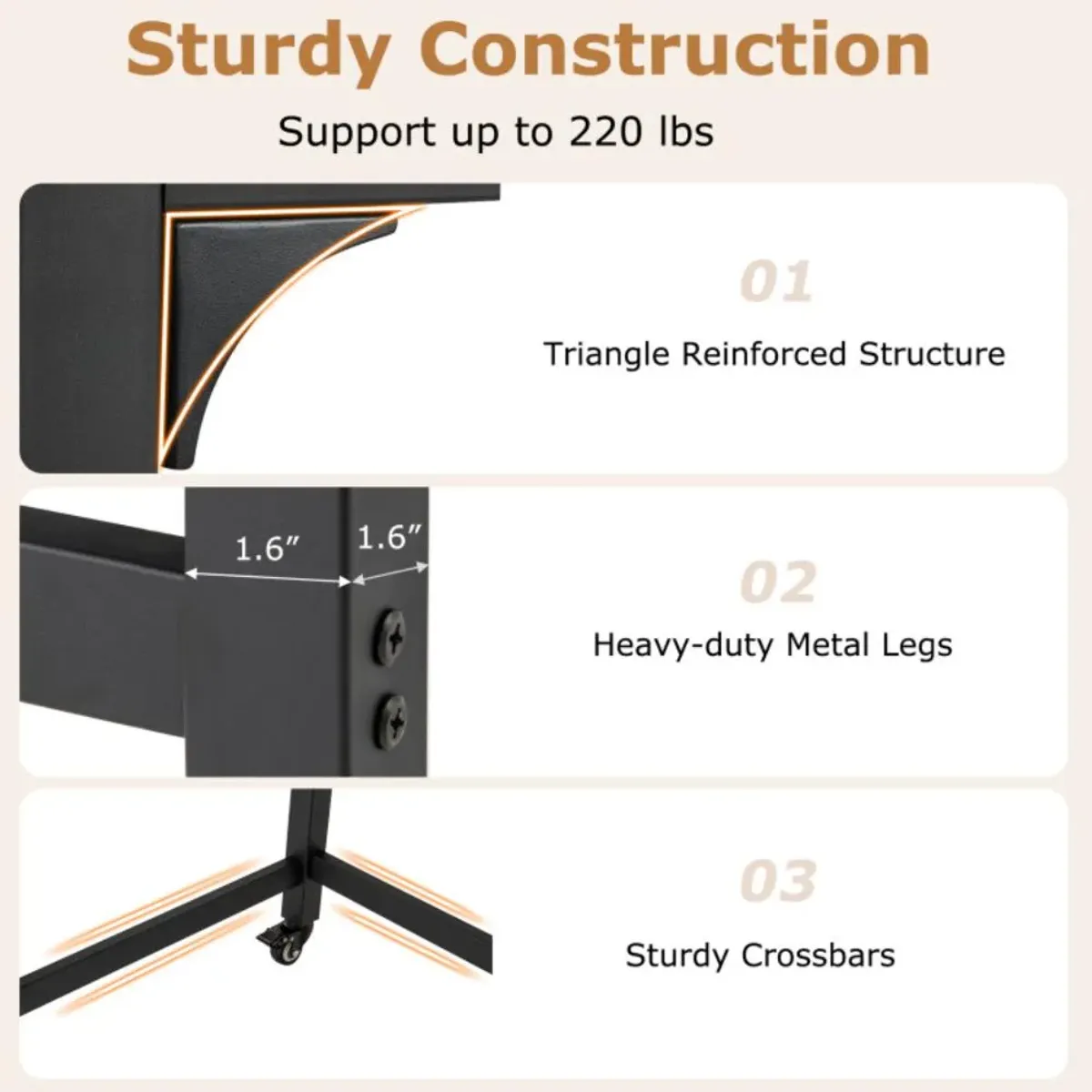 Hivvago 48 Inch Mobile Computer Workstation with 4 Smooth Casters