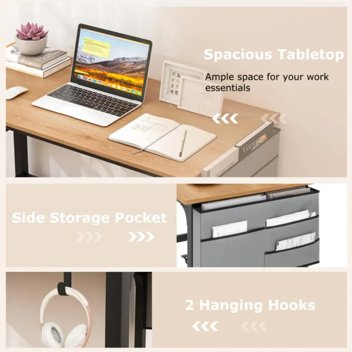 Hivvago 48 Inch Mobile Computer Workstation with 4 Smooth Casters