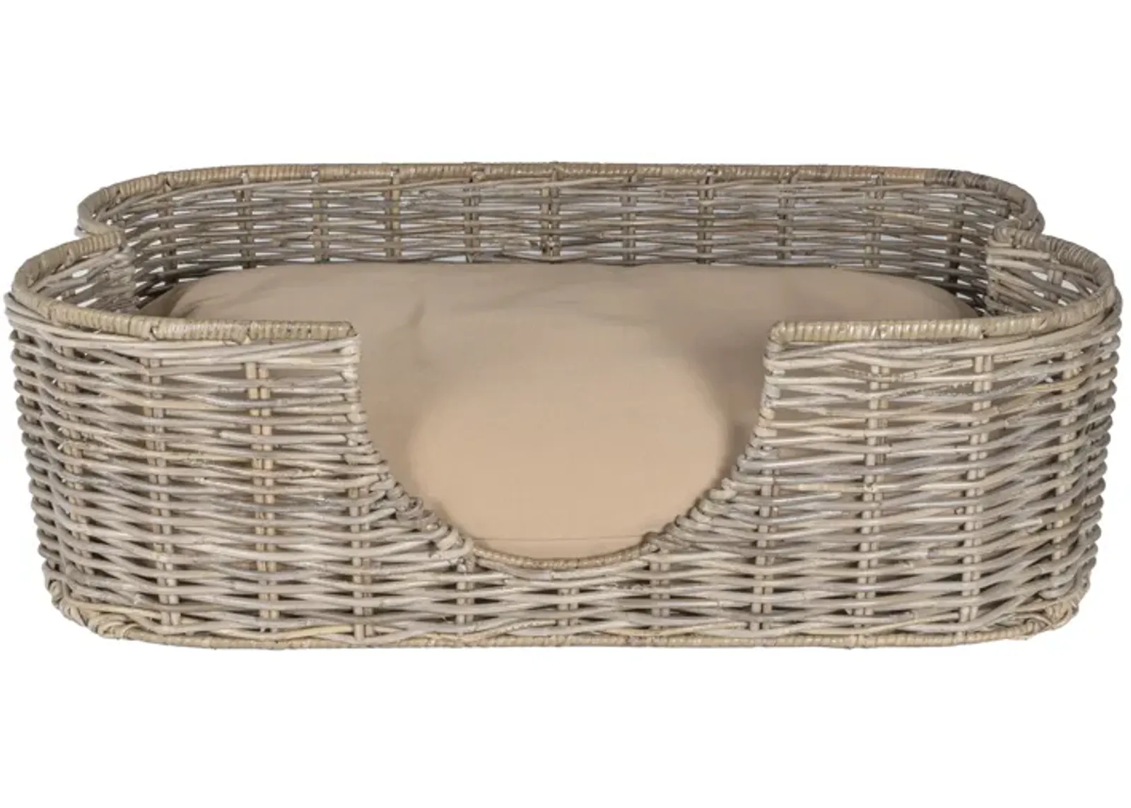 Scallop Tropical Handwoven Rattan Dog Bed with Machine Washable Cushion