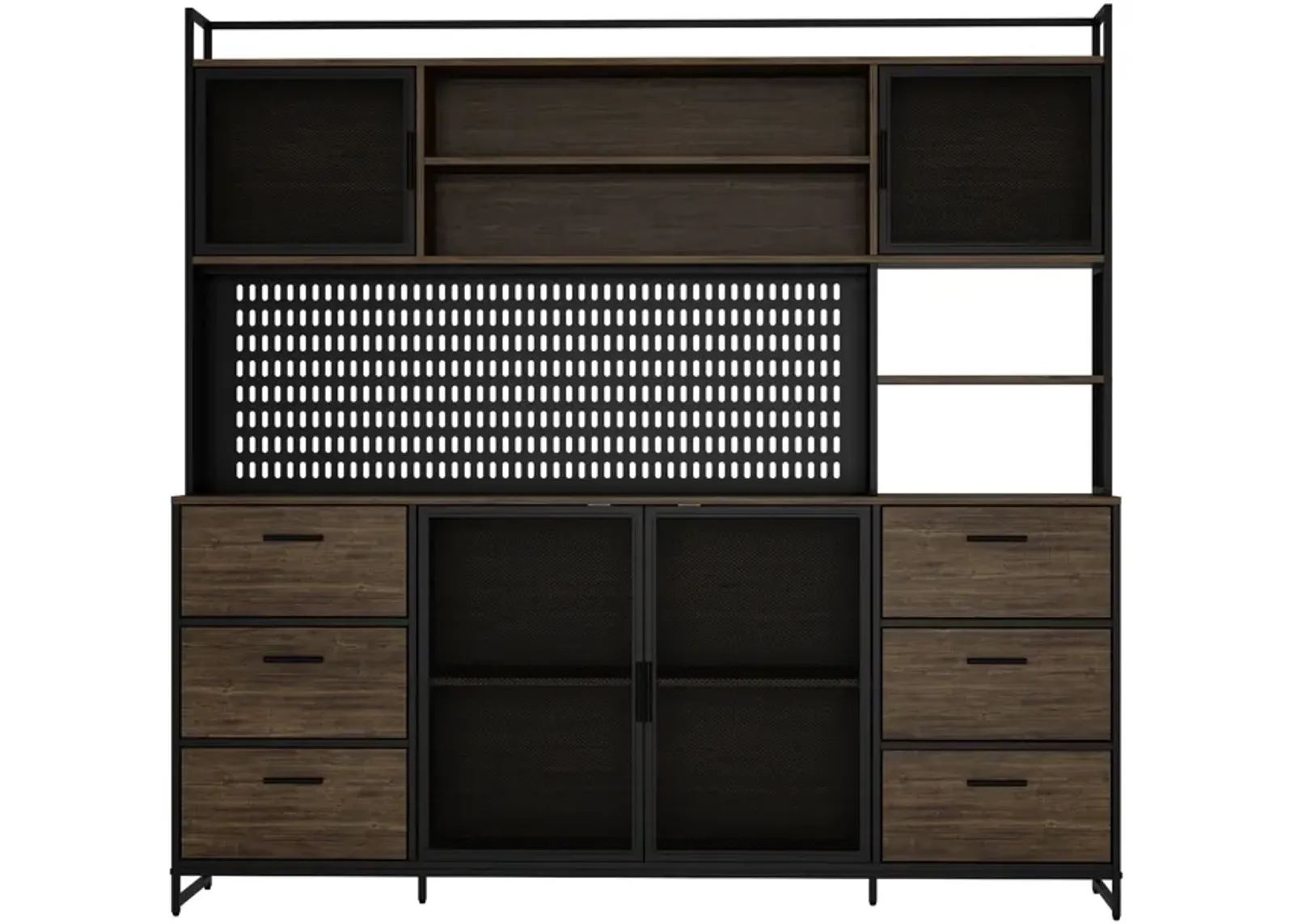 FUFU&GAGA Industrial Kitchen Pantry Storage Cabinet with Shelves and Drawers, (70.9" W x 15.7" D x 68.5" H) Brown and Black