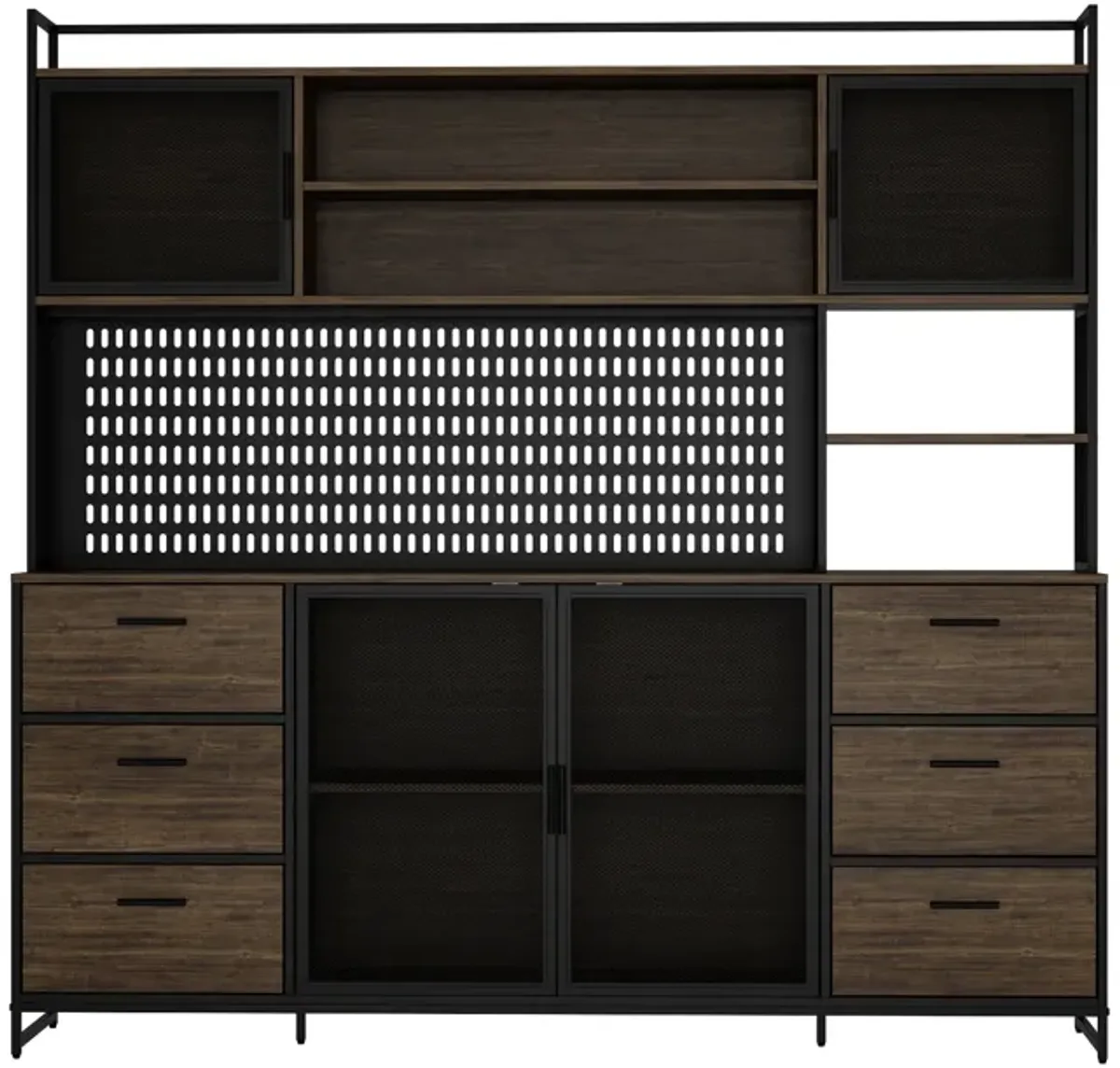 FUFU&GAGA Industrial Kitchen Pantry Storage Cabinet with Shelves and Drawers, (70.9" W x 15.7" D x 68.5" H) Brown and Black