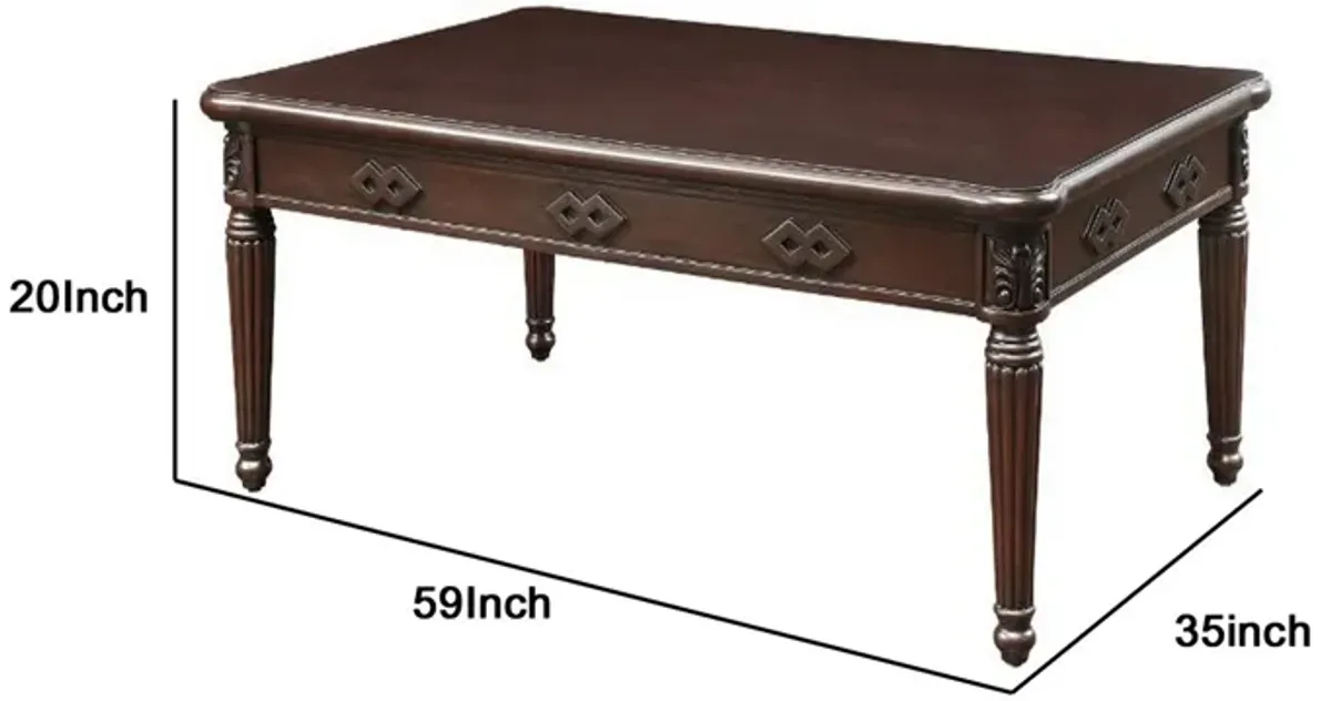 Coffee Table with Traditional Style and Turned Legs, Espresso Brown-Benzara