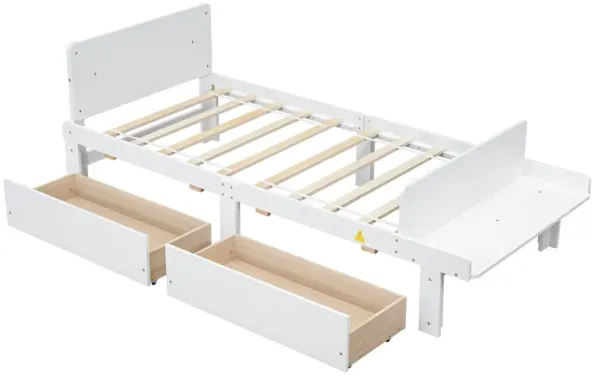 Twin Bed with Footboard Bench,2 drawers,Grey