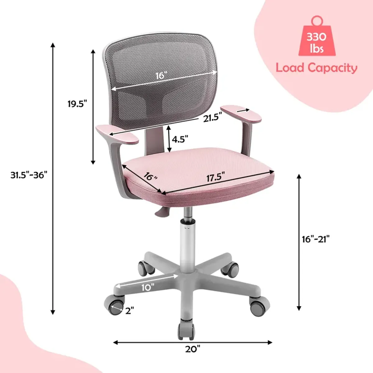 Adjustable Desk Chair with Auto Brake Casters for Kids