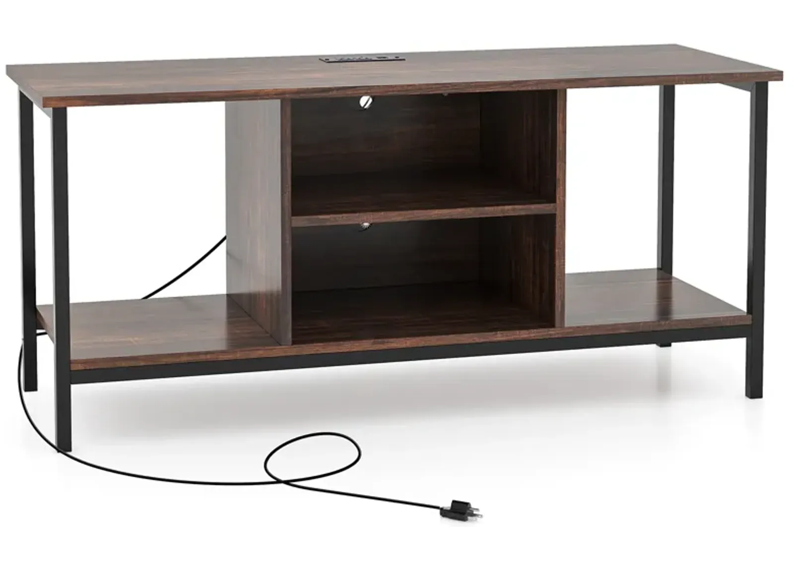 TV Stand Entertainment Center with Open Storage Shelves and Power Outlets to 50 Inches-Rustic Brown