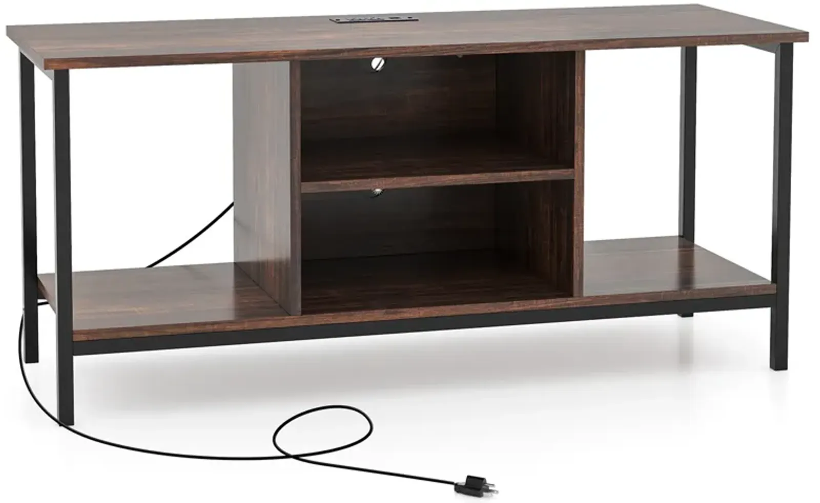 TV Stand Entertainment Center with Open Storage Shelves and Power Outlets to 50 Inches-Rustic Brown