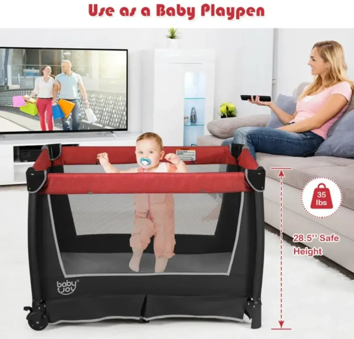 Hivvago 4-in-1 Convertible Portable Baby Play Yard with Toys and Music Player