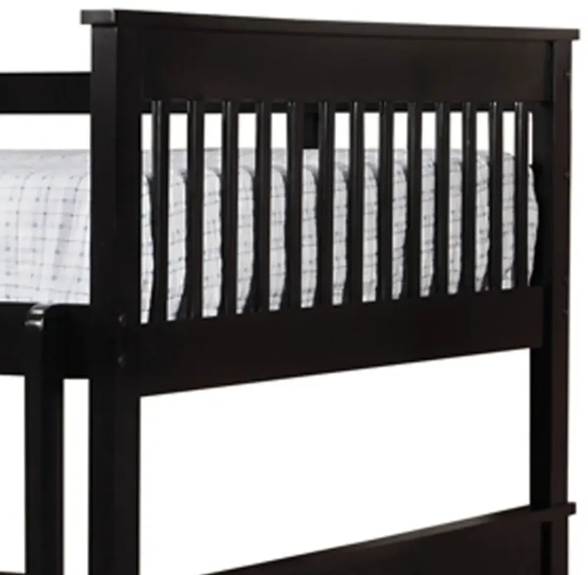 Mission Style Full over Full Bunk Bed with Attached Ladder, Black-Benzara