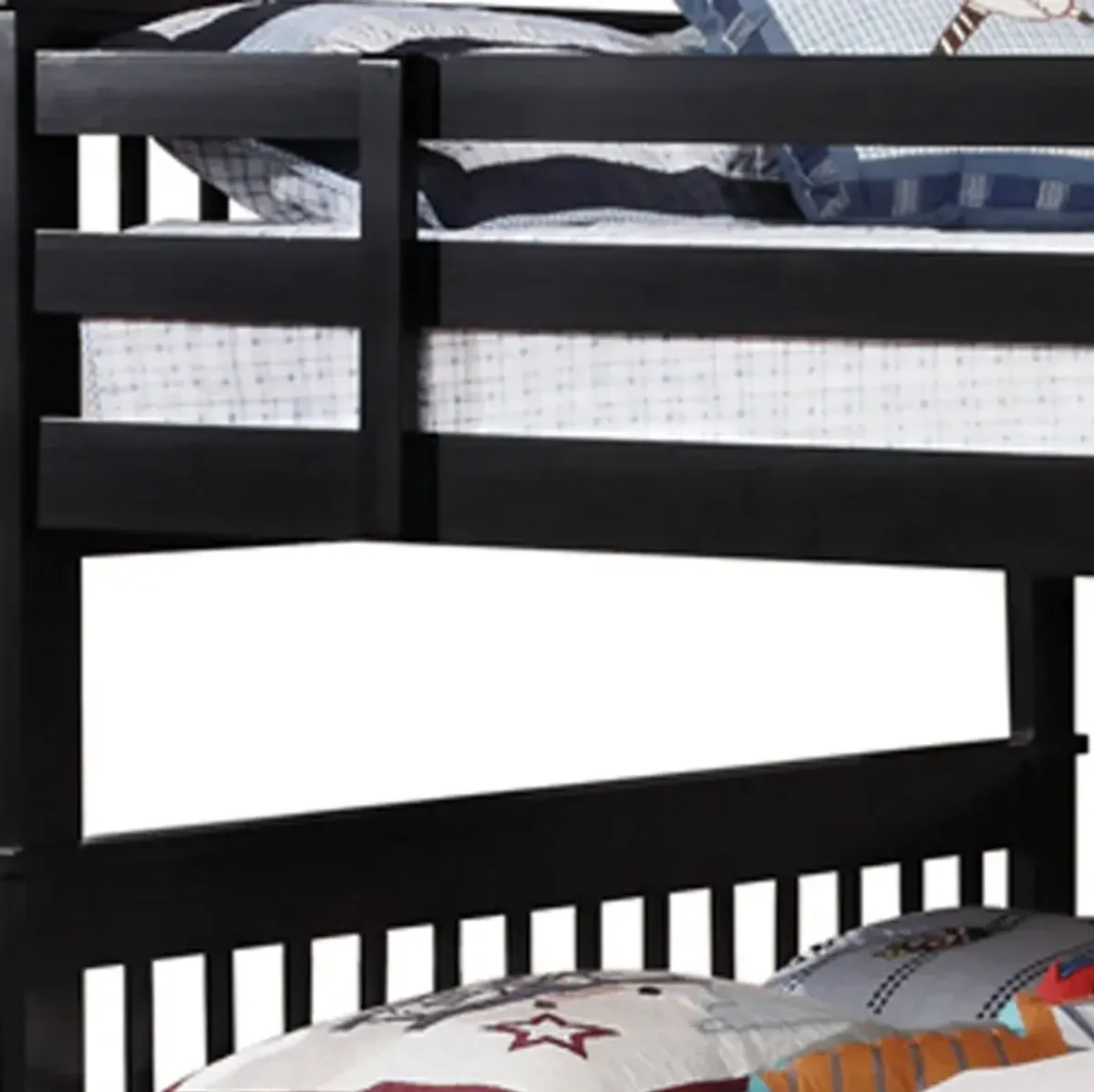 Mission Style Full over Full Bunk Bed with Attached Ladder, Black-Benzara