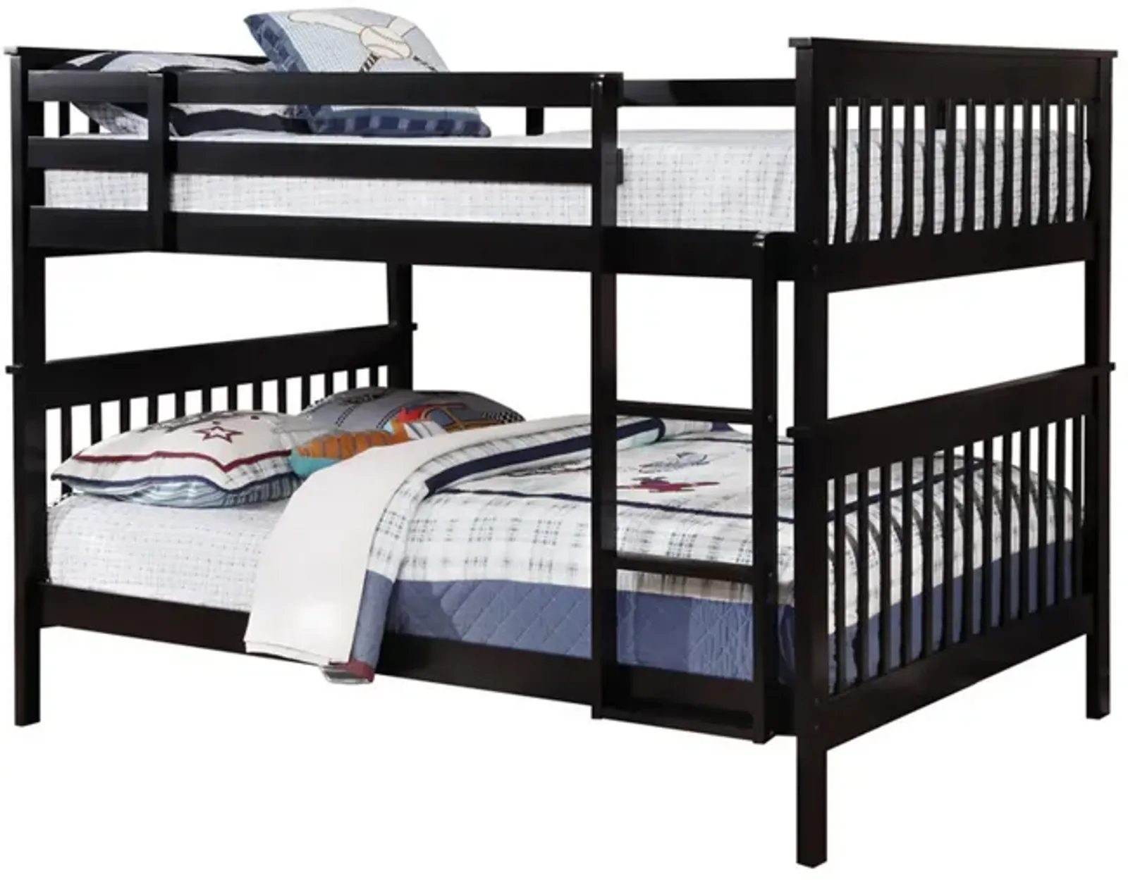 Mission Style Full over Full Bunk Bed with Attached Ladder, Black-Benzara