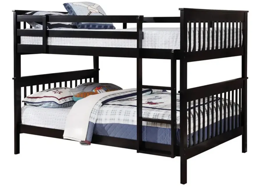 Mission Style Full over Full Bunk Bed with Attached Ladder, Black-Benzara