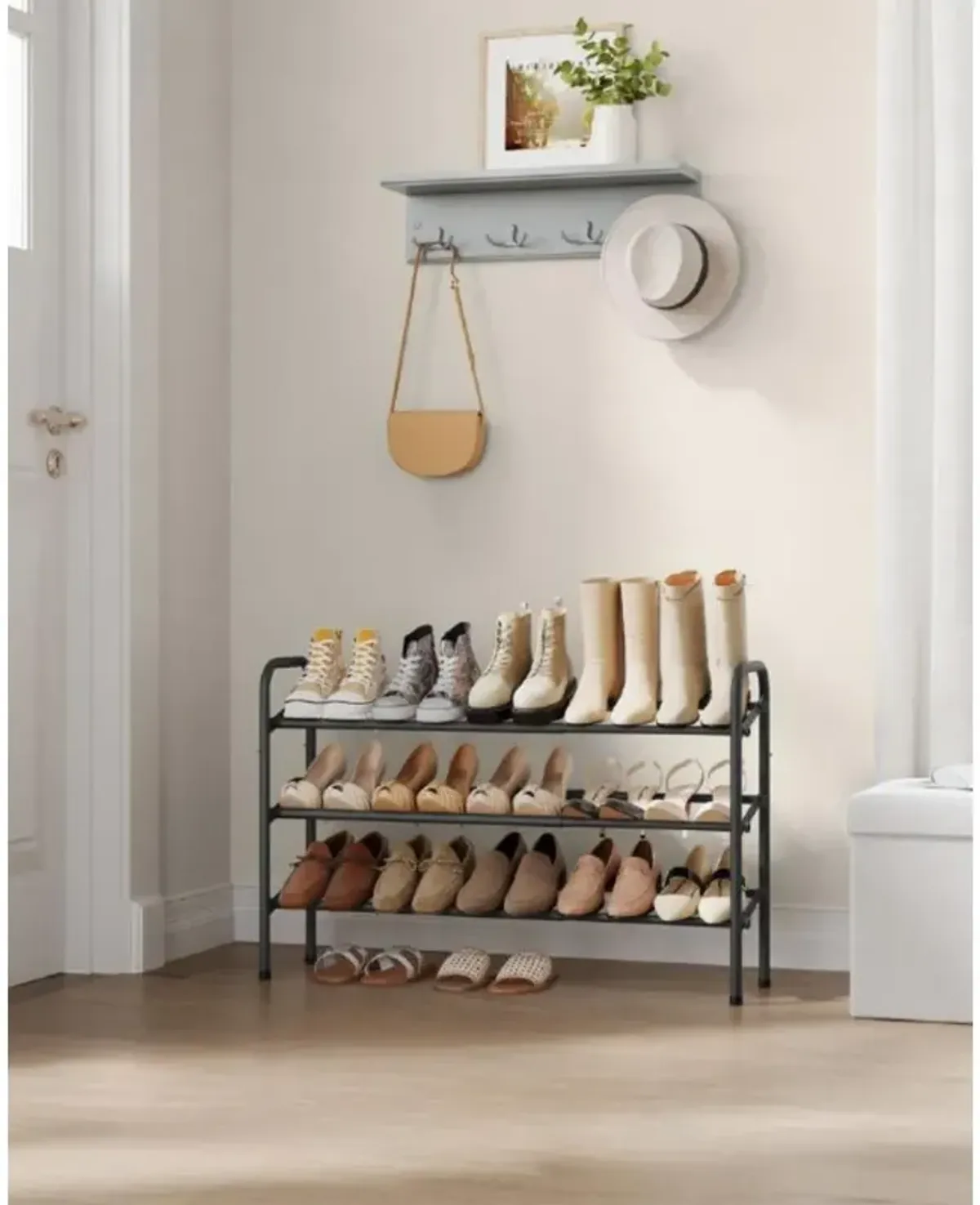 3-Tier Sturdy Metal Shoe Rack Organizer with Durable Shelves for Space-Saving Storage