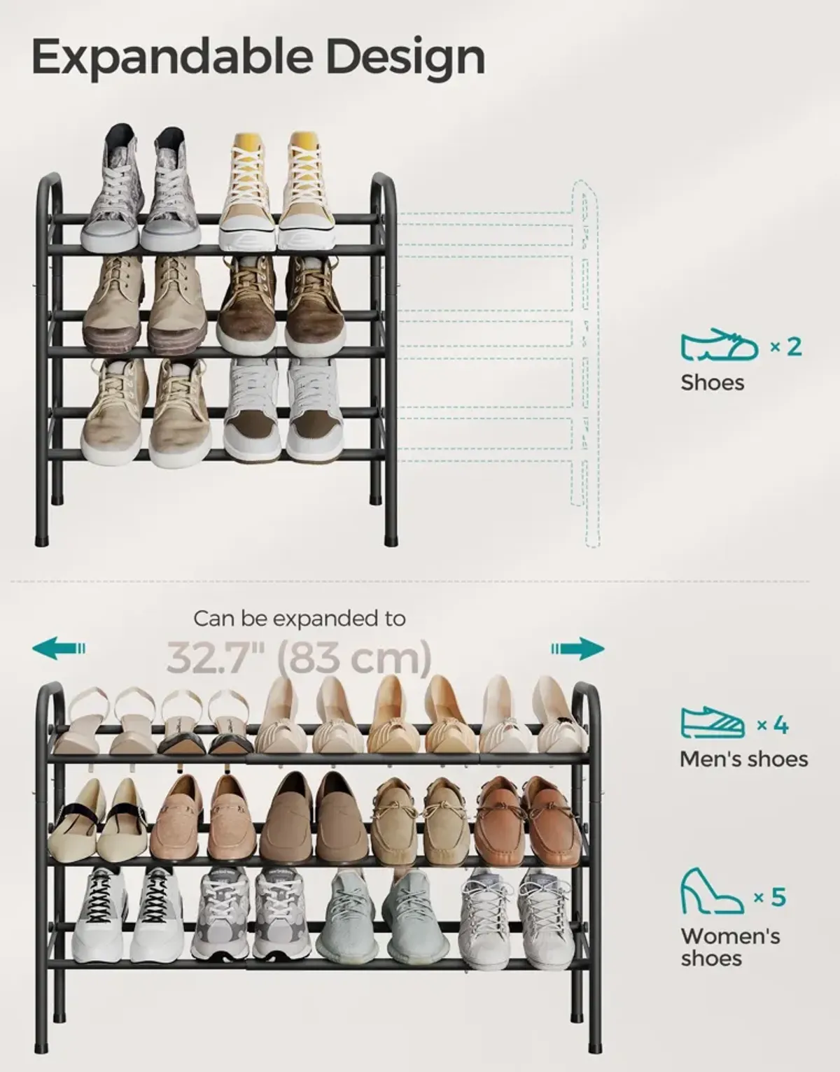 3-Tier Sturdy Metal Shoe Rack Organizer with Durable Shelves for Space-Saving Storage