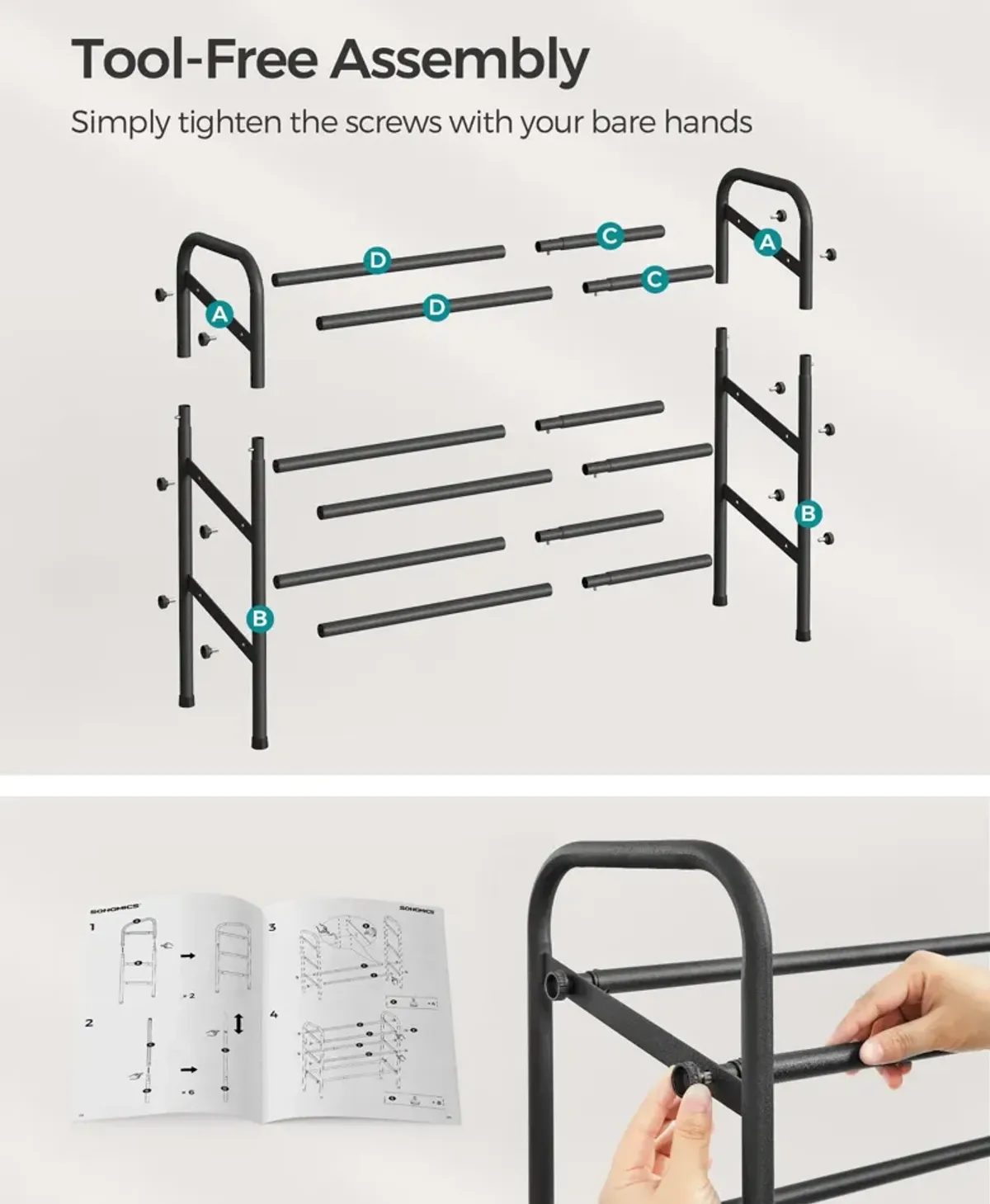 3-Tier Sturdy Metal Shoe Rack Organizer with Durable Shelves for Space-Saving Storage