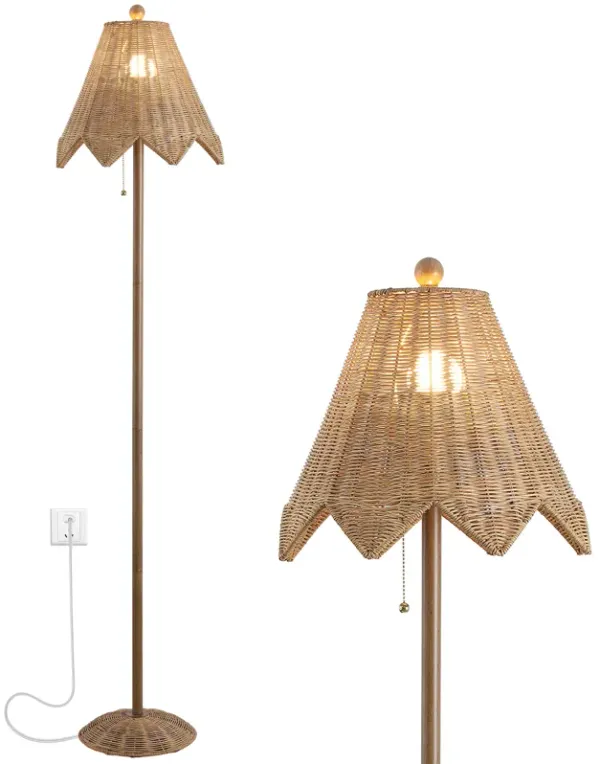 Tybee 60.5" Traditional Coastal Rattan Scalloped LED Floor Lamp